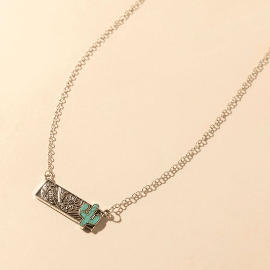 Myra Cowgirl cactus Charm Necklace for Women in Moonlit and Turquoise