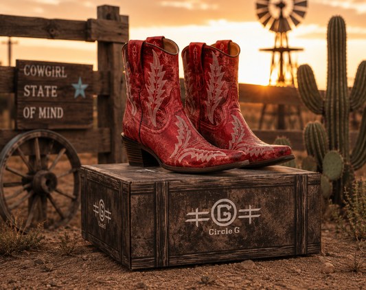 L5704 - WOMEN’S EMBROIDERY AND ZIPPER RED SNIP TOE ANKLE COWBOY BOOT