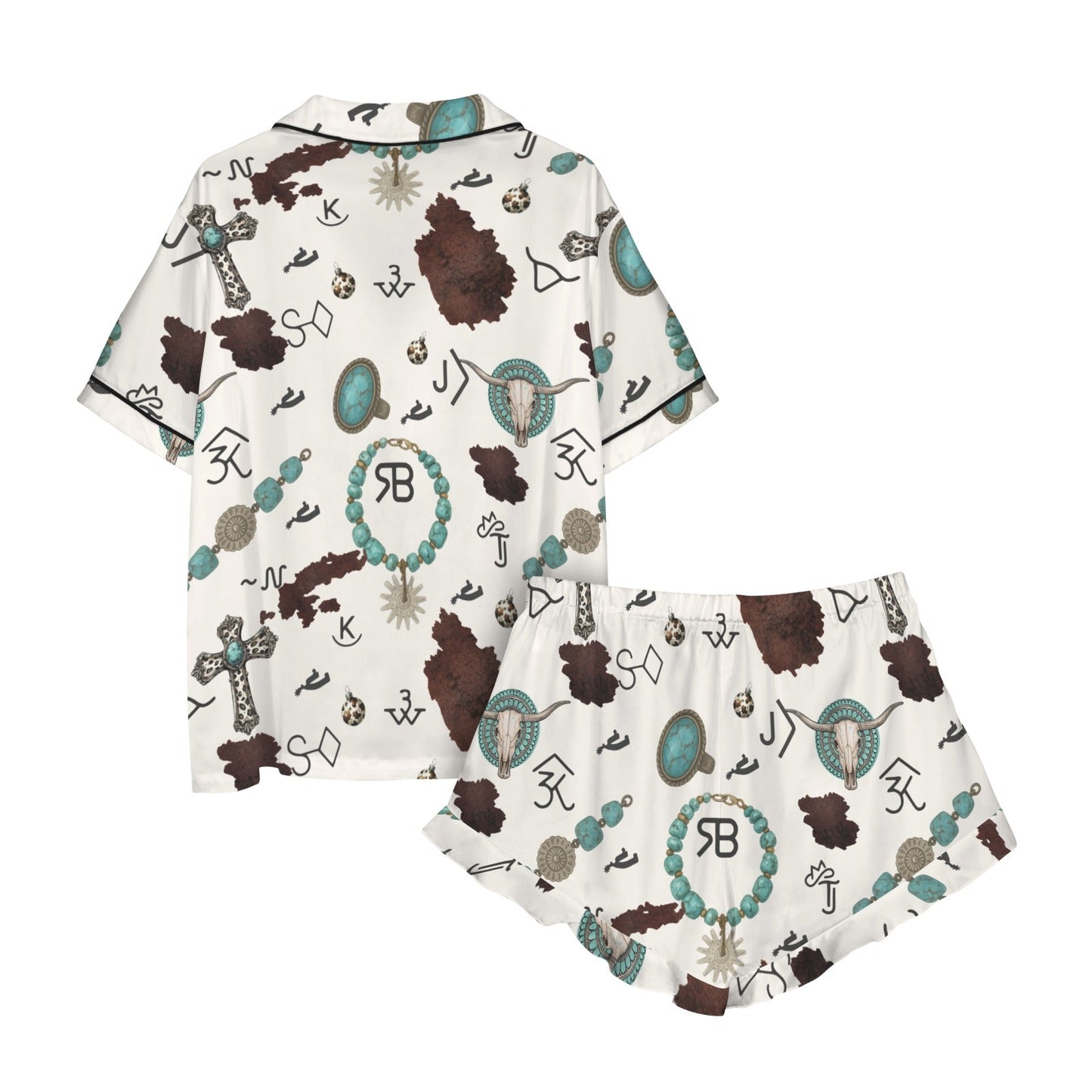Baha Ranch Brands and Turquoise Western Satin Pajamas  Short Pajama Set