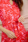 Bohera Meadow Wave Ruffle Collared Midi Dress with Waist Tie in Ruby Red