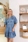Prairie Hymn Embroidered Dress in Dusty Blue