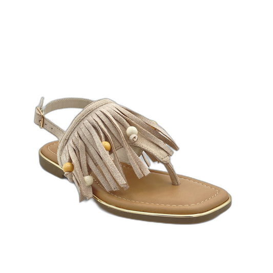 Claremont Fringe Sandal in Beige