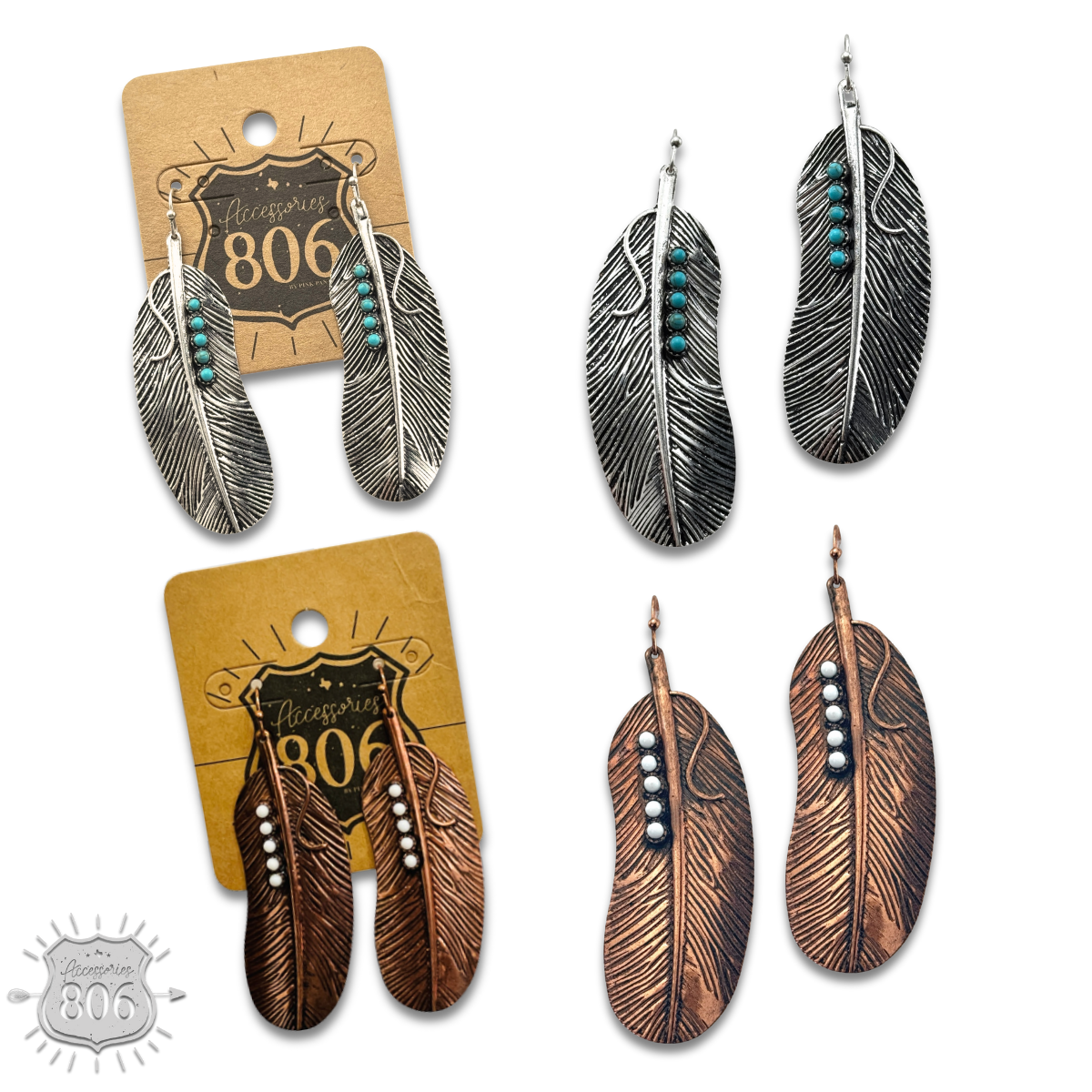 Stone studded feather earring - LC