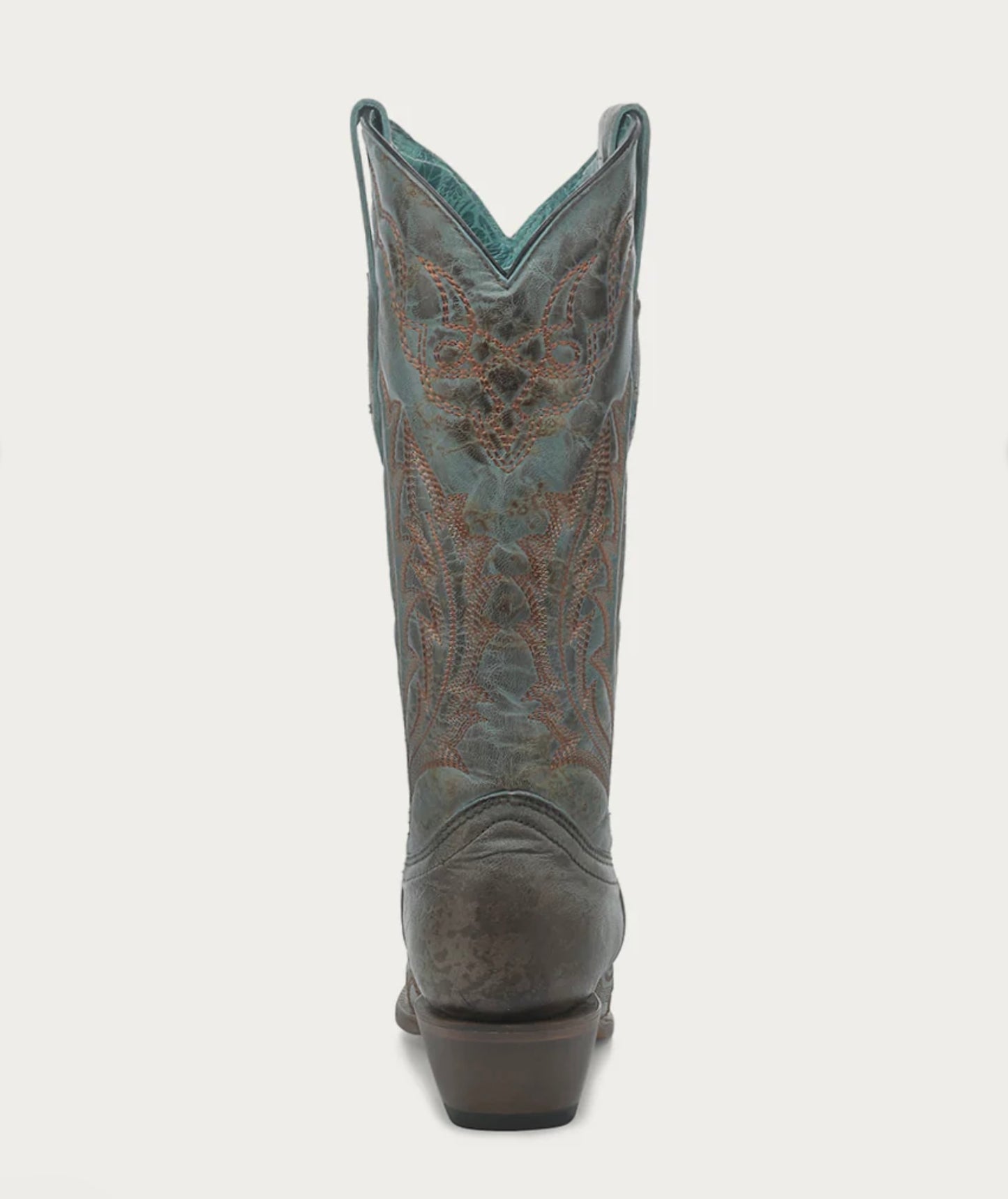 WOMEN'S EMBROIDERY VINTAGE WORN FINISH TURQUOISE SNIP TOE GOAT COWBOY BOOT