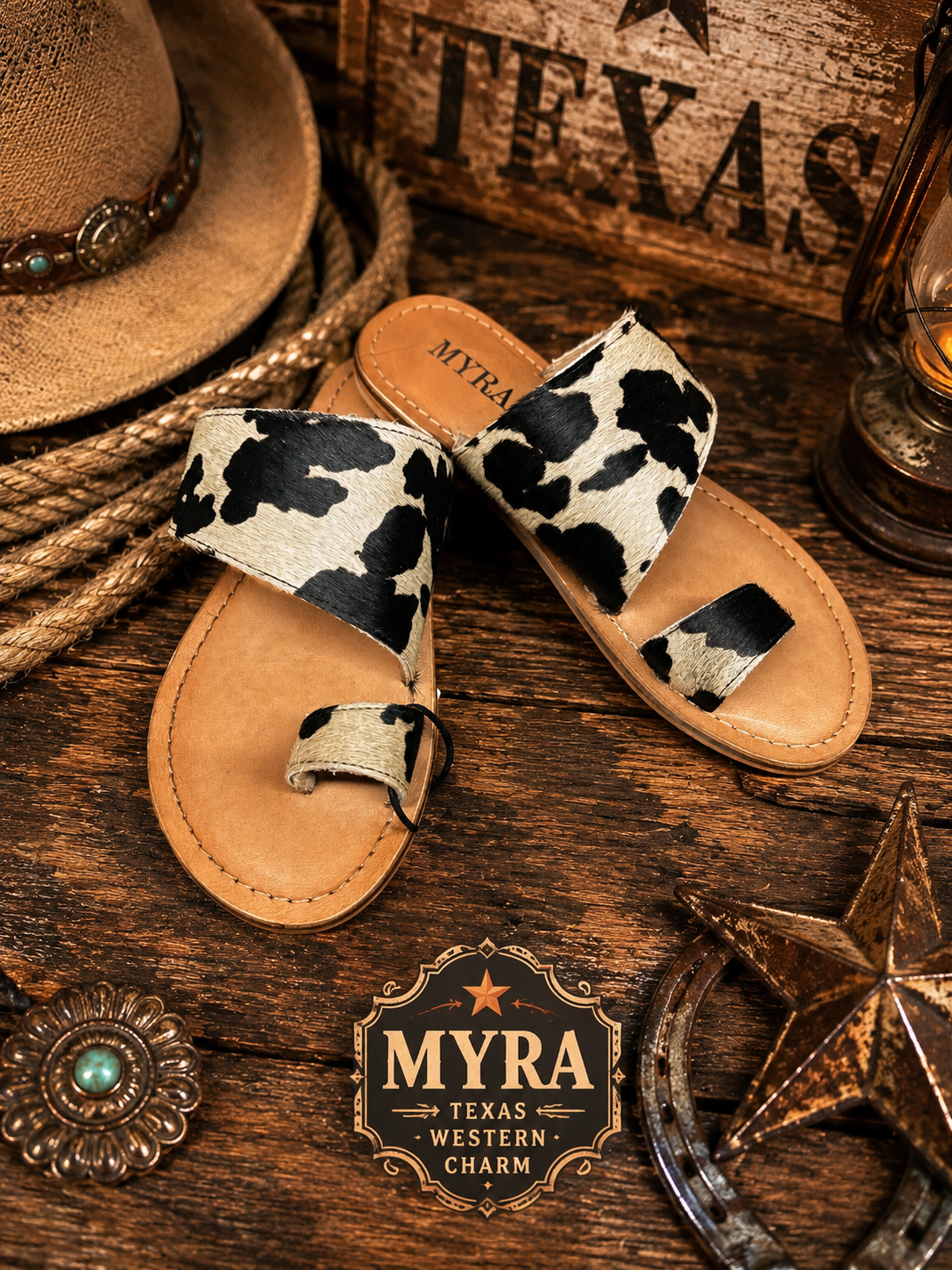 Myra Cattle Trail Hairon leather sandals