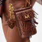 Loyal West HEART SHAPE KEYCHAIN IN HAND FINISHED EMBOSSED LEATHER -  BROWN