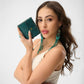 Loyal West SOPHIA CARD HOLDER IN HAND FINISHED EMBOSSED LEATHER -  TURQUOISE