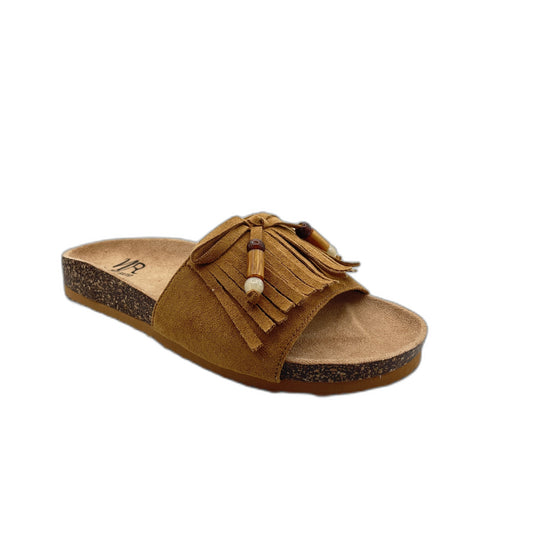 Lilliam Fringe Beaded Sandals in Tan