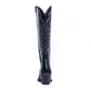 Myra Nalejandra Ebony Black Leather Boots for Women - Embroidered Tall Western Heels with Pointed Toe for Festive Country Style