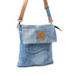 Myra Jaycee's Day Upcycled Denim Crossbody Bag - Foldover Everyday Sling with Leather Strap and Pocket Detail for Laid-Back Vibes