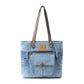 Myra Ashley Adventure Denim Leather Tote Bag - Multi-Compartment Western Bag with Sturdy Leather Handles for Easy Carry