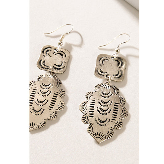 Flowing River Shield Earrings In Silver
