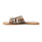 Myra Carmina Blue Embossed Leather Slip-On Sandals for Women â€“ Western H-Cut Slides with Studded Trim