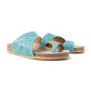 Myra Eastward Winds Embossed Leather Sandals for Women – Asymmetrical Strap, Cork-Finish Sole & Toe Loop for Desert Chic Appeal