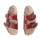 Myra Falling Feather Red Tooled Leather Sandals for Women - Dual Strap Casual Slides with Cushioned Sole for All-Day Comfort