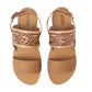 Pinehorn Handtooled Leather Sandals in Oak Brown
