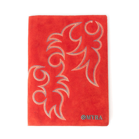 Texas Blaze Embroidered Leather Diary in Scarlet Red