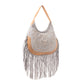 Sage Whisper Fringe Leather Bag in Pearl White