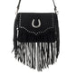 Myra Lucky Charm Leather Bag for Women in black with fringe and horseshoe detail