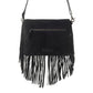Myra Lucky Charm Leather Bag for Women in black with fringe and horseshoe detail
