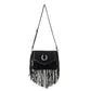 Myra Lucky Charm Leather Bag for Women in black with fringe and horseshoe detail