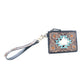 Myra Navajo Sky Handtooled Hairon Leather Card Holder in Antique Brown