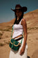 Myra Turquesa Rose Embossed Leather Crossbody Bag with Fur Accent in Cactus Bloom
