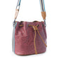 Myra Emberlace Embossed Leather Bucket Bag in Berry Rouge