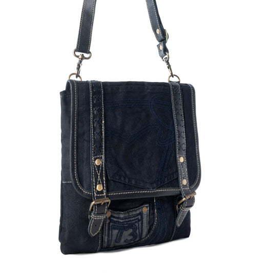 Myra Dustrider upcycled canvas vintage style Concealed-Carry bag for Women in black with leather detail