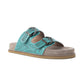Myra Bluebell Ranch Handtooled Leather Sandals in Alpine Teal
