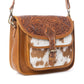 Myra Cedar Range Handtooled Hairon Buckle Leather Bag in Chestnut Ivory