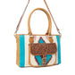 Myra Prairie Aztec Hairon Leather Bag with Front Pocket in Canyon Teal