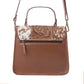 Myra Duchess Hairon Handtooled Flap and Button Leather Satchel in Mocha Cream