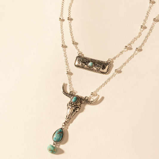 Myra Twin Horn Layered Necklace in Turquoise