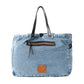 Myra Billyjean Western denim Tote Bag for Women in denim blue with leather detail
