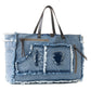 Myra Frayed Frontier Western denim Tote Bag for Women in denim blue with fringe detail