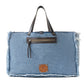 Myra Frayed Frontier Western denim Tote Bag for Women in denim blue with fringe detail