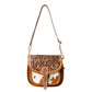 Myra Goldrush Saddle handtooled Bag for Women in saddle tan with hair-on detail