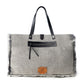 Myra Frayed Frontier Western denim Tote Bag for Women in denim black with fringe detail