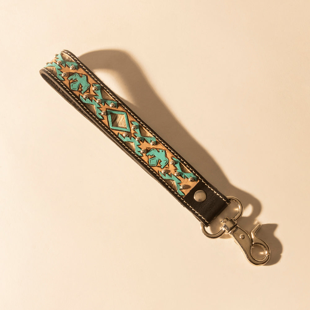 Myra Wildhue Western Key Fob in black with turquoise hand painted detail