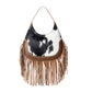 Myra Lasso Lane Hairon Leather Bag for Women in brown with fringe and embossed detail