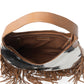 Myra Lasso Lane Hairon Leather Bag for Women in brown with fringe and embossed detail