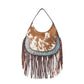 Myra Lasso Lane Hairon Leather Bag for Women in tan with fringe and embossed detail