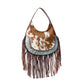 Myra Lasso Lane Hairon Leather Bag for Women in tan with fringe and embossed detail