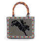 Myra Free Rein Western hand beaded Bag in grey with bamboo handle and horse embroidery