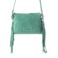 Myra Boot Stitch Suede Bag for Women in green with embroidery and fringe detail