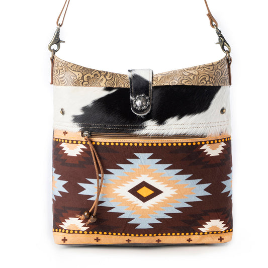 Myra Wovenstone Western shoulder Bag for Women in rust with Aztec detail