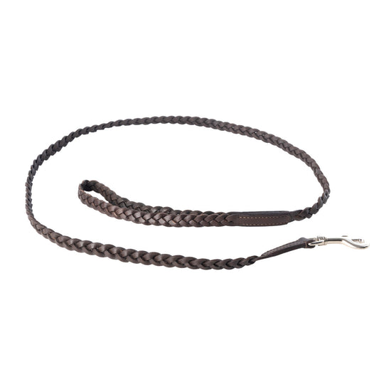 Trailbound Leather Dog Leash in Rustic Brown with Braided Design and Metal Hook