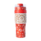 Myra Bandana Tooled Western Tumbler in Red Stainless Steel with Handtooled Leather and Handle for Use