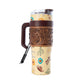 Myra Trailkissed Western Tumbler in Yellow Stainless Steel with Leather Wrap and Handle for Everyday Use